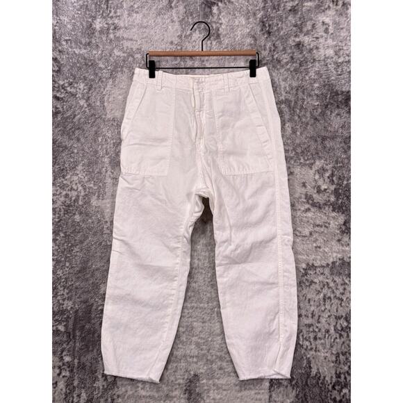 Nili Lotan Luna Pant 4 Womens White Linen Blend Slouchy Fit Cropped Leg